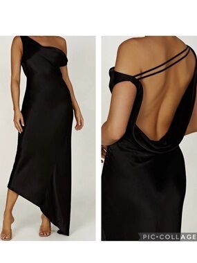 MESHKI Yvette Slip Maxi Dress With Asymmetrical Hem Black NEW Sz XL